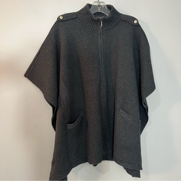 WHBM Dark Neutral Zip Up Cardigan Sweater Knit Cape Lagenlook Scandi Cozy Small - Picture 8 of 17